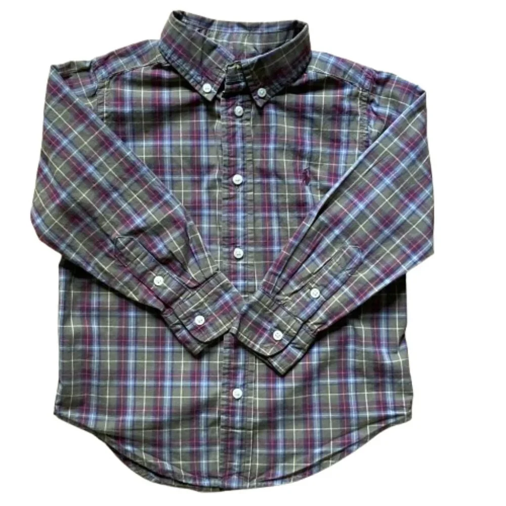 Ralph Lauren Toddler Boy's Button Down Oxford Plaid Shirt, Special Events, sz 3T